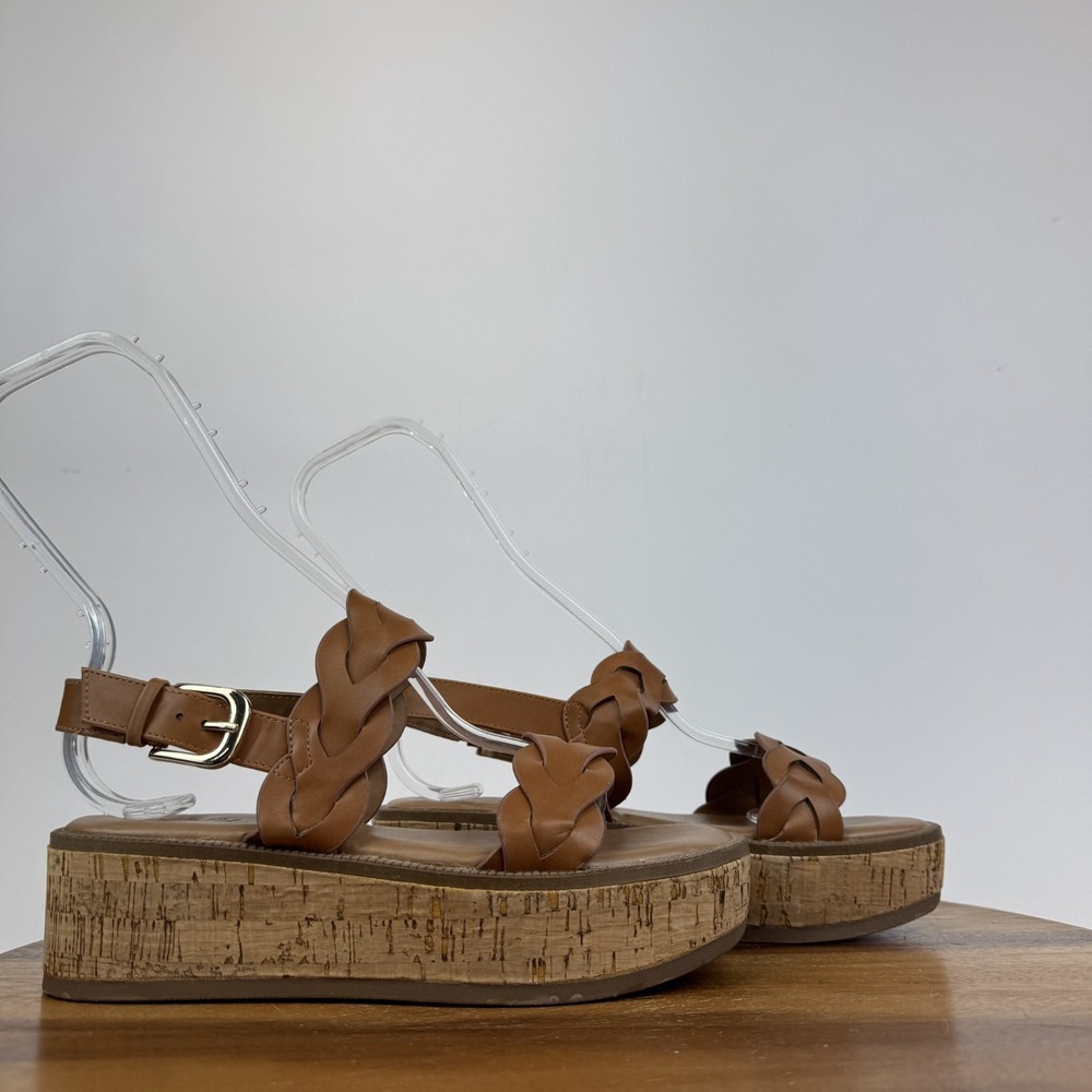 New Womens Nordstrom Rack Pennie Brown‎ Faux Leather Platform Sandals Size 6 M